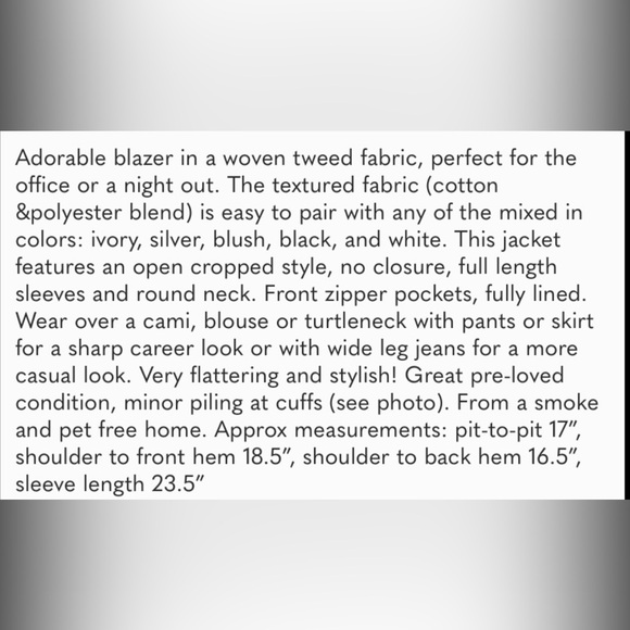 Ann Taylor LOFT Cropped Tweed Blazer Jacket Black White Size 4 - Picture 11 of 11